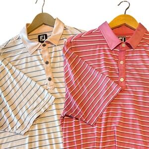 FootJoy ProDry Golf Polo Shirts Mens Lot of 2 Striped Athletic Fit Pink Peach FJ